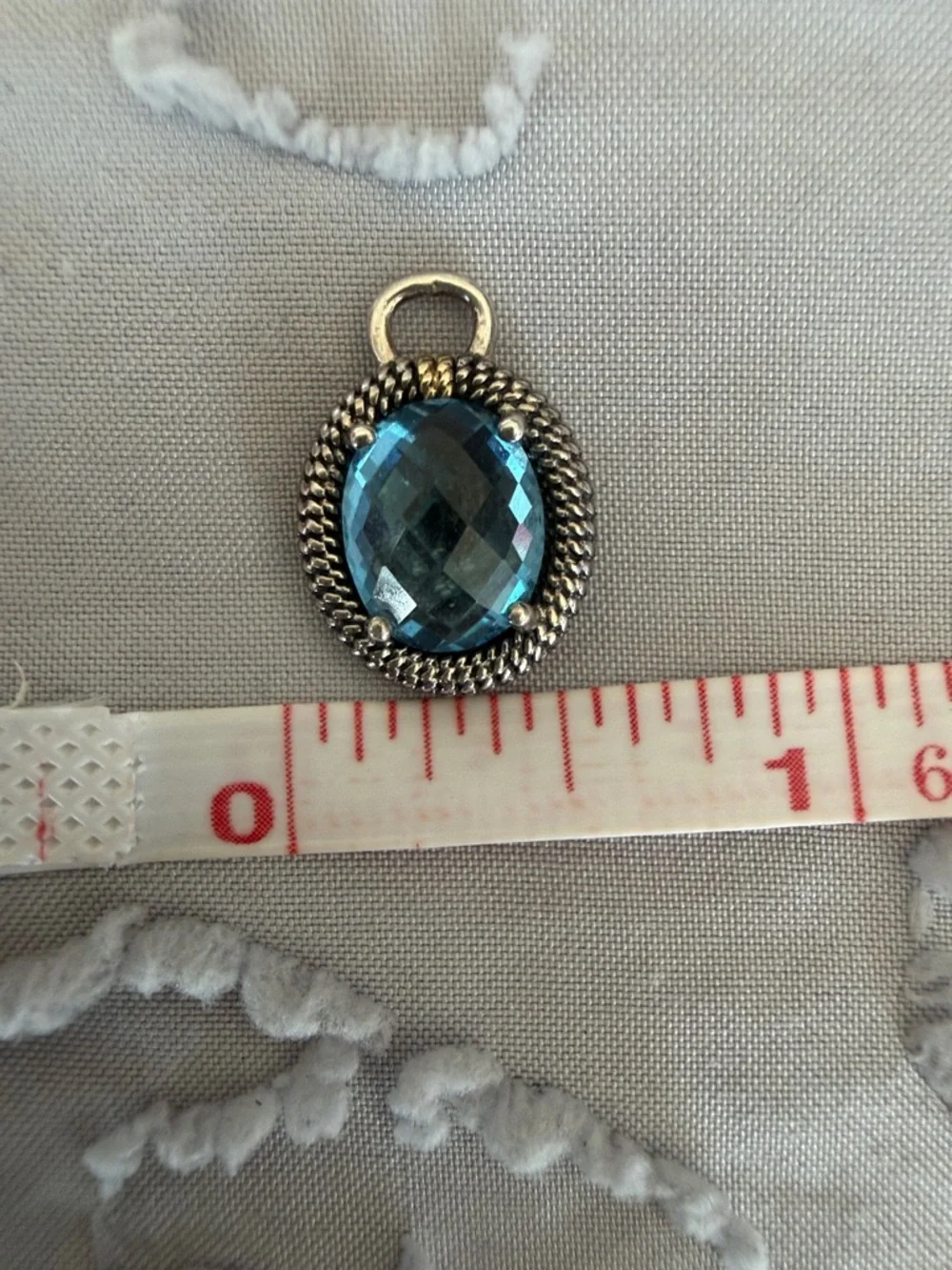 Blue Topaz Vintage M/C 925 Sterling Silver 14K Gold Statement Gemstone Pendant